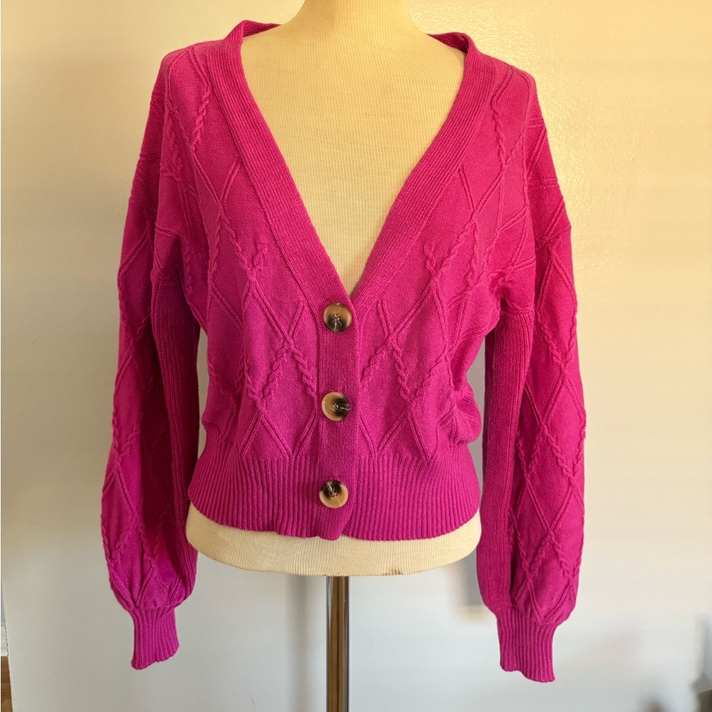 Pink Rose Fuchsia Button-Up Cardigan